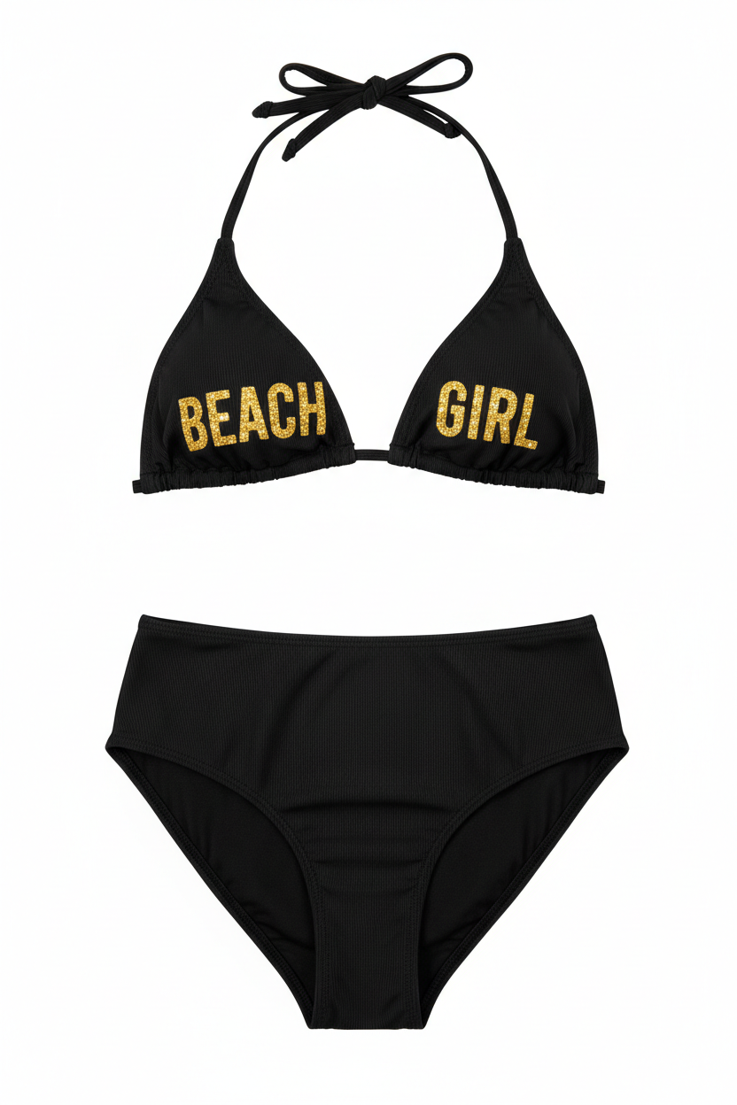 Bikini negro vinilo dorado