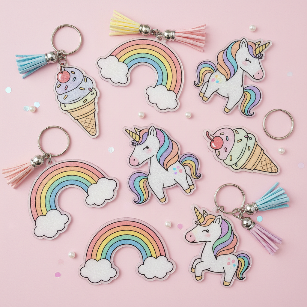 Llaveros kawaii flat lay
