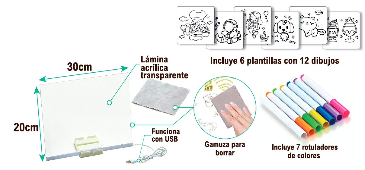 Pizarra con luz LED 20x30